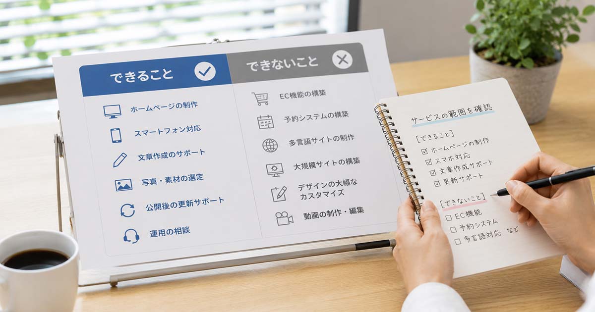 リーズナブルHPでできること・できないこと